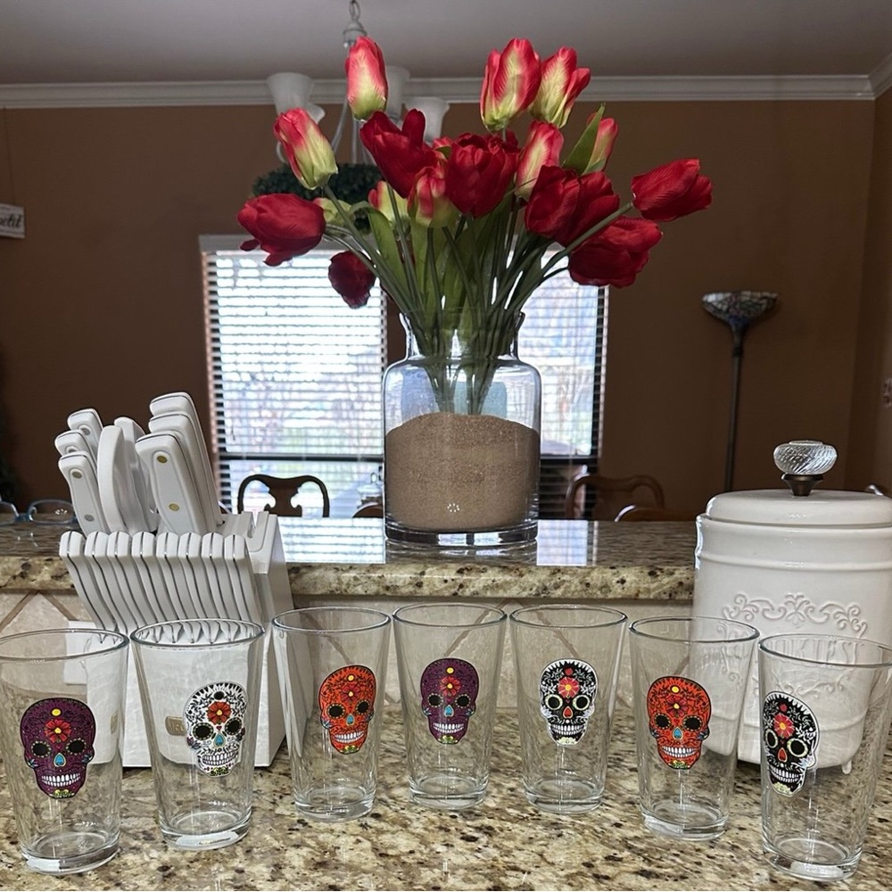 Vibrant Sugar Skull Glass Set